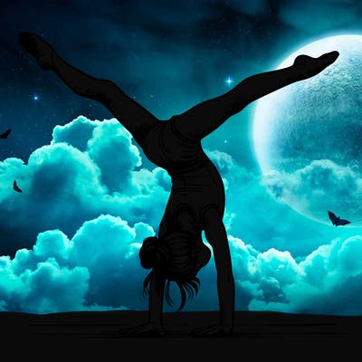 realistic gymnastic hand stand girl in four splits