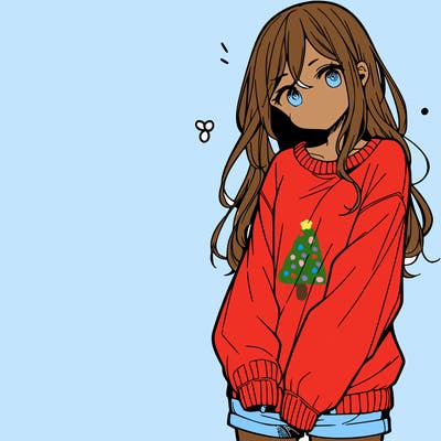 manga teen girl  in a sweater and baggy pants