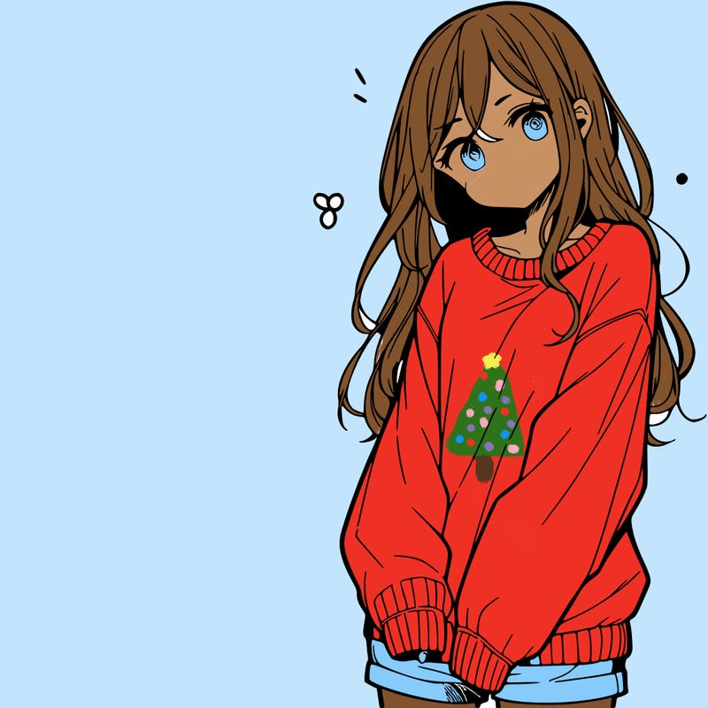 manga teen girl  in a sweater and baggy pants