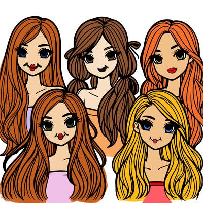 4 girls long hair