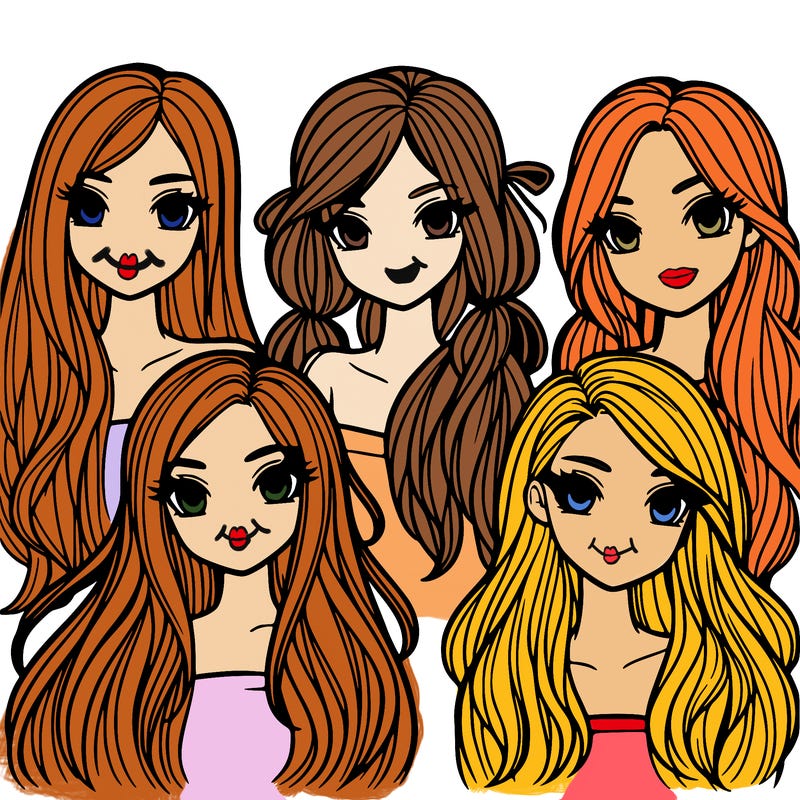 4 girls long hair
