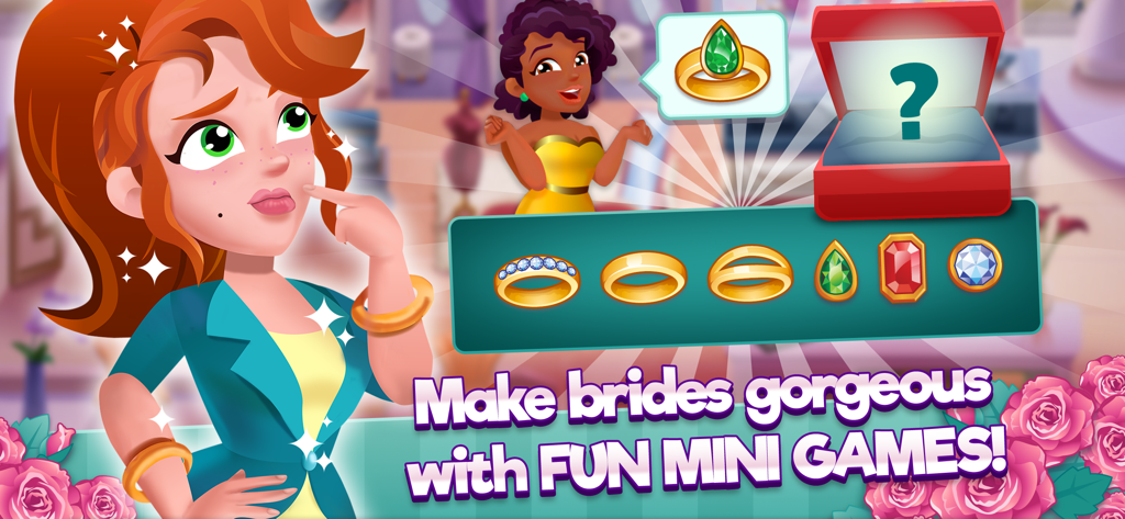 Ellie's Wedding Journey - 엘리가 신부샵 미니 게임에서 웨딩 반지를 커스터마이징하는 모습