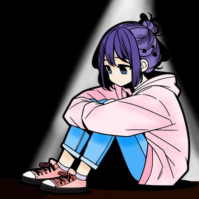 sad anime girl sitting alone