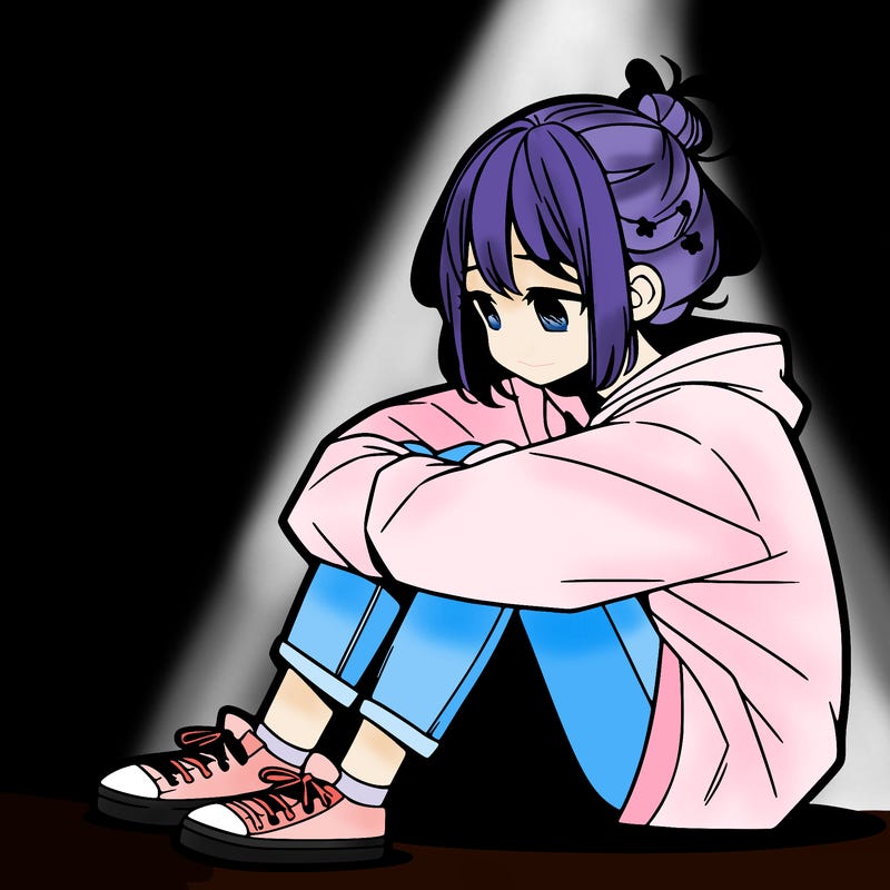 sad anime girl sitting alone