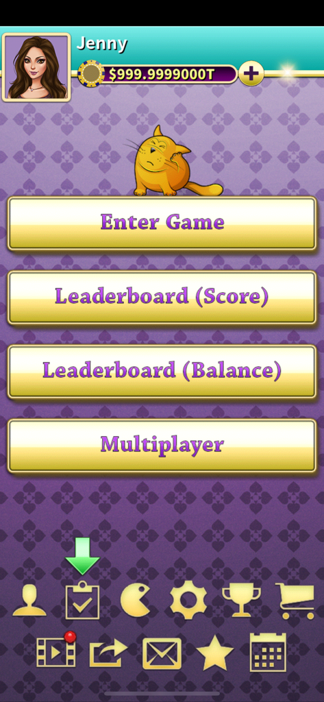 Main menu screen of the Big 2 Pusoy Dos Deluxe card game showing game mode buttons and user profile