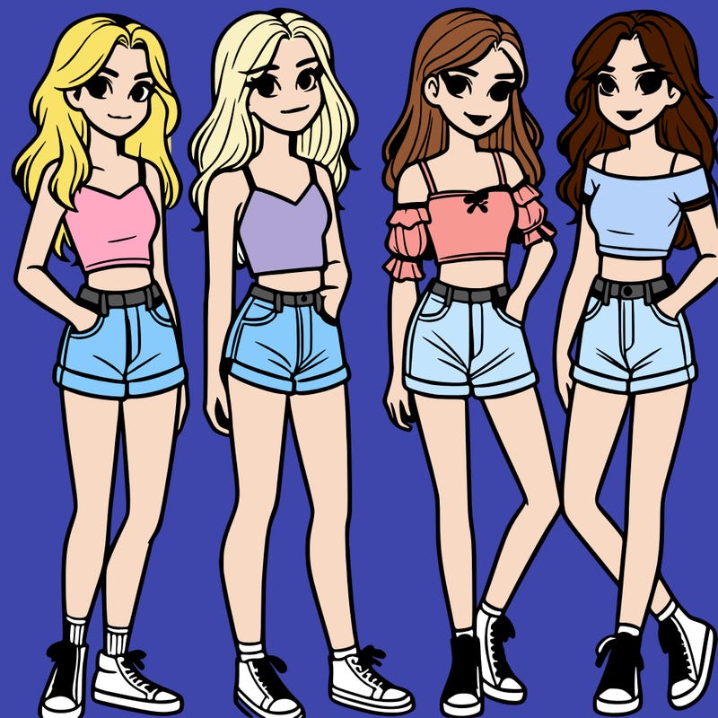 4 teenage girls wearing shorts and a crop top