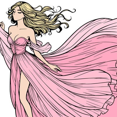 realistic woman in dress flowing the the wind