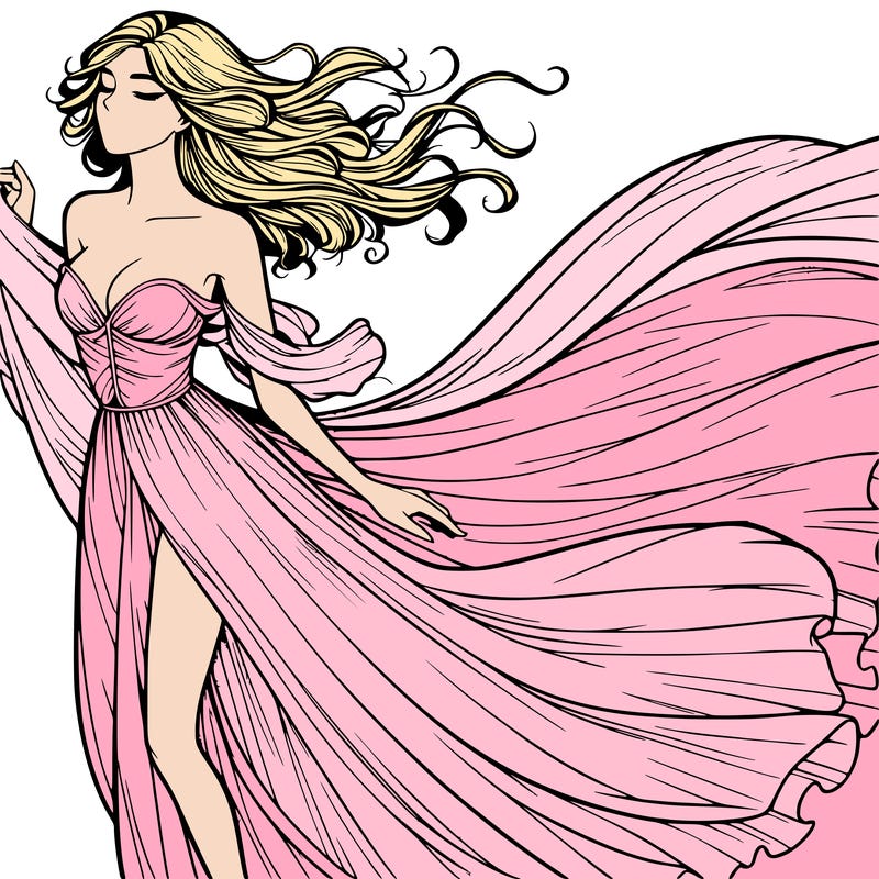 realistic woman in dress flowing the the wind