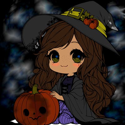 realistic cute witch with pumpkin