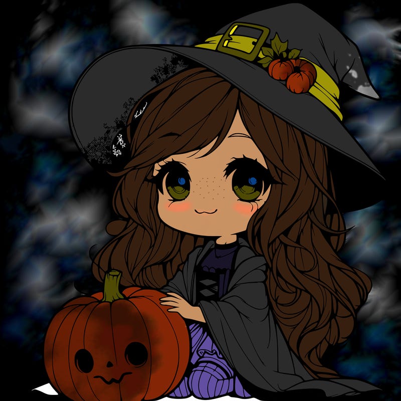 realistic cute witch with pumpkin