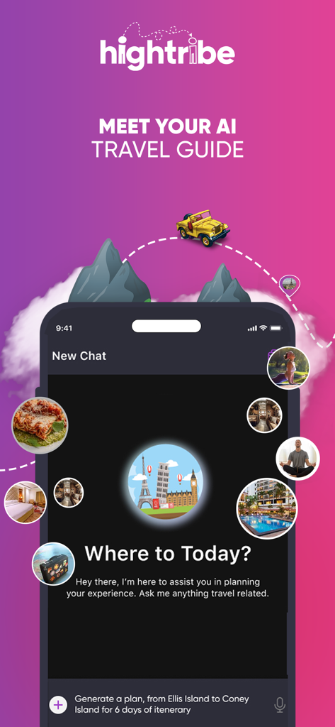 Hightribe: Social Travel App - La interfaz de la guía de viajes con IA de la aplicación de viajes sociales Hightribe.