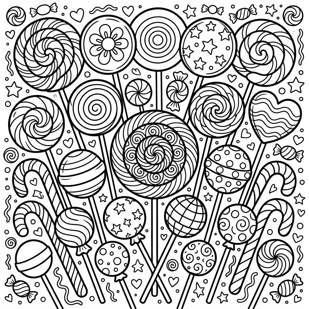 Sweet Lollipops Coloring Page - Fun Candy Designs to Color
