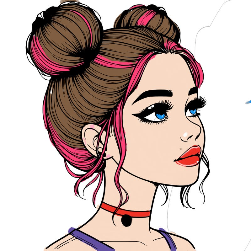 realistic girl with buns on the top of her head