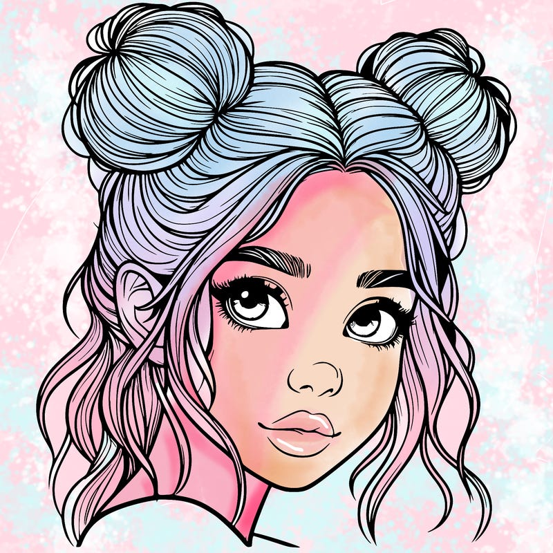 realistic girl with hair buns on her head