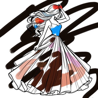 realistic woman with dress flowing in the wind