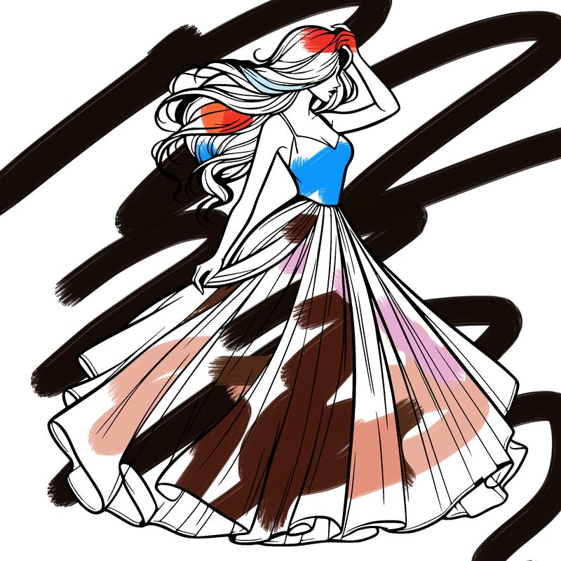 realistic woman with dress flowing in the wind