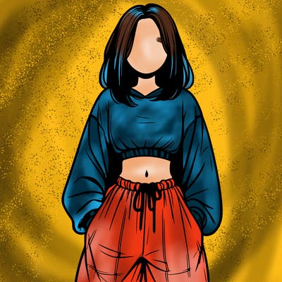 realistic girl faceless with baggy pants and a crop top