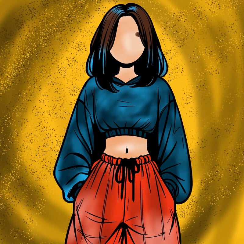realistic girl faceless with baggy pants and a crop top
