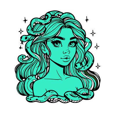 realistic girl with snakes as hair