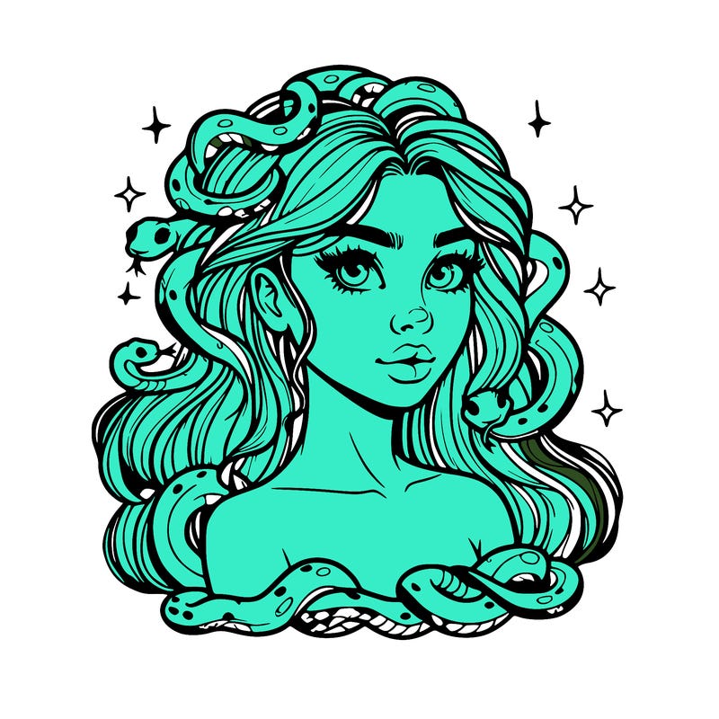 realistic girl with snakes as hair