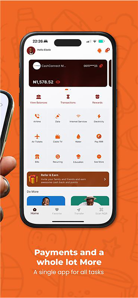 Remita - Pantalla de inicio de la aplicación móvil Remita mostrando el panel de pago de facturas y servicios financieros