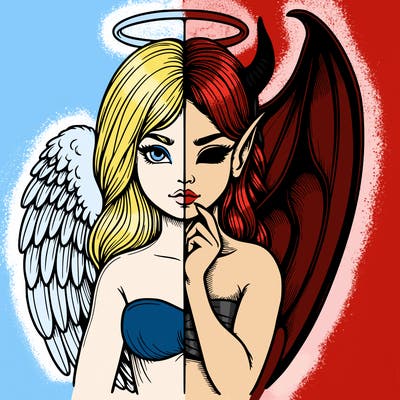realistic angel half demon