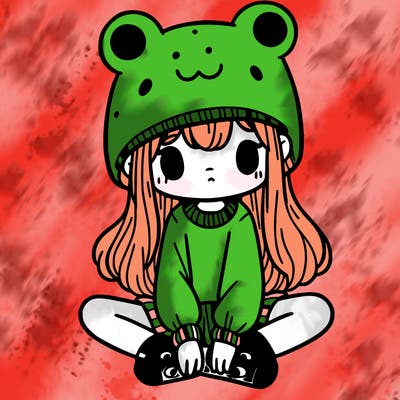 a girl wearing a frog hat and some frog socks