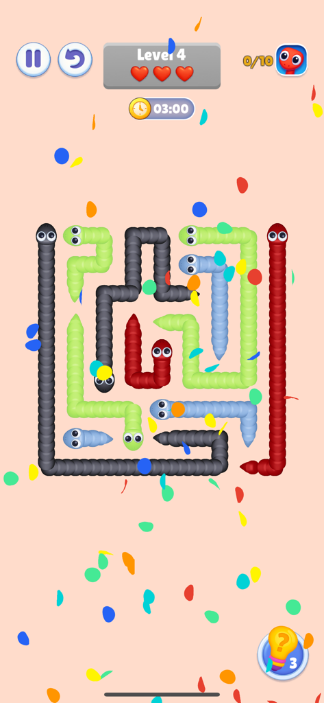 Bakeonix: Snake - Colorful snakes intertwined in a maze puzzle from the Bakeonix Snake mobile game