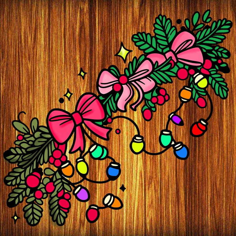 christmas garland: decorated with lights and ribbons..simple vector art