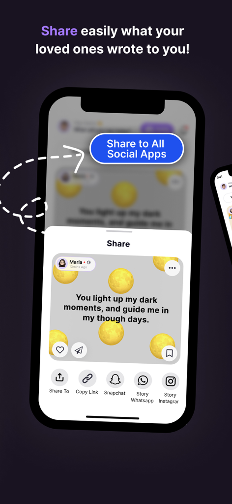 SnapchatやInstagramに共有されている感傷的なメモを示すBubbl Widgetアプリのインターフェース