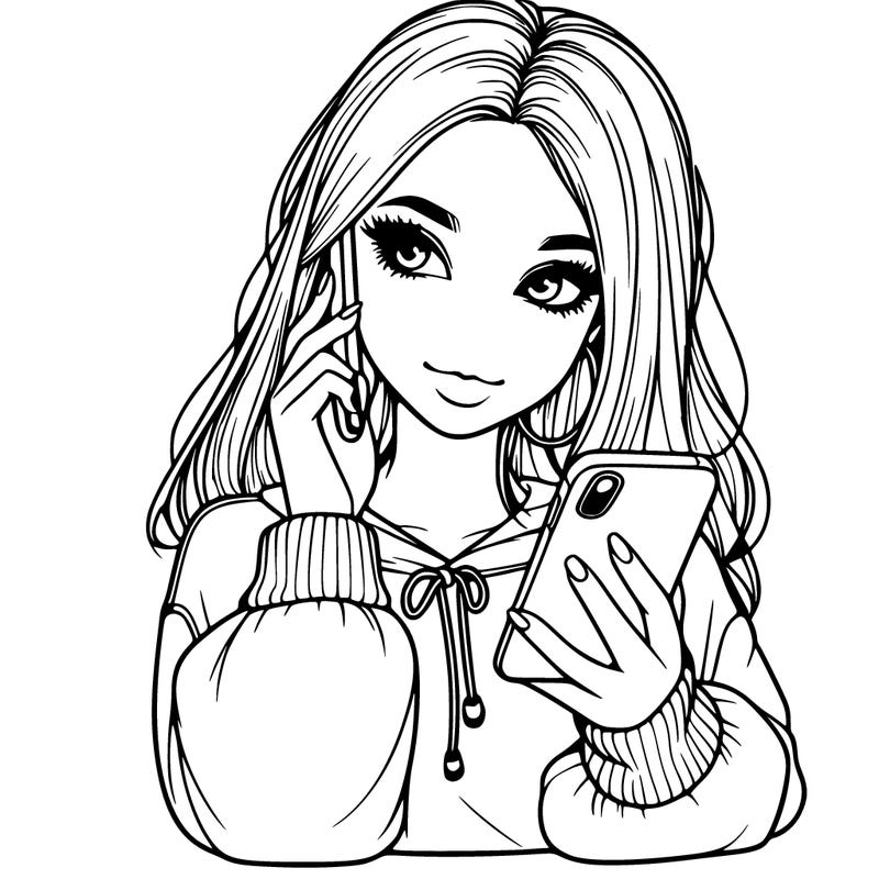 realistic girl with a phone