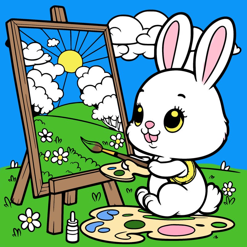 rabbit painting a picture