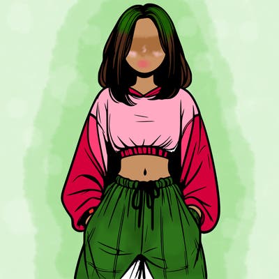 realistic girl faceless with baggy pants and a crop top