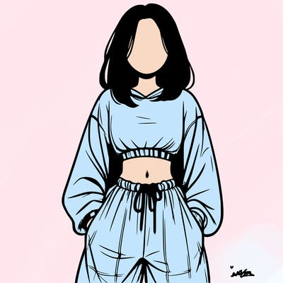 realistic girl faceless with baggy pants and a crop top