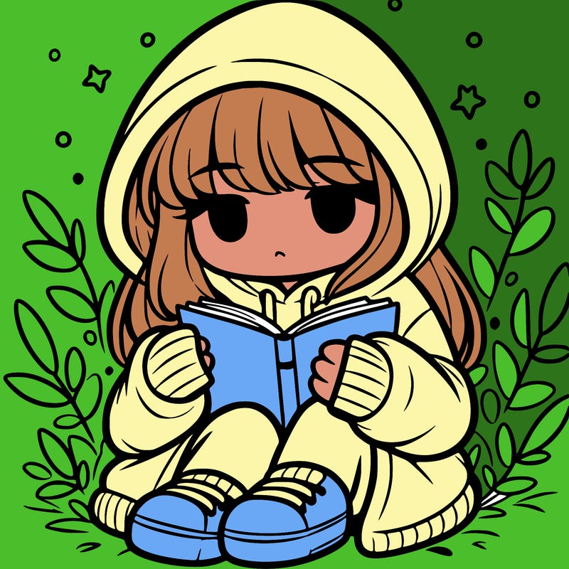 girl in oversized hoodie reading a book
