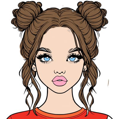 realistic girl with two buns in hair and lips
