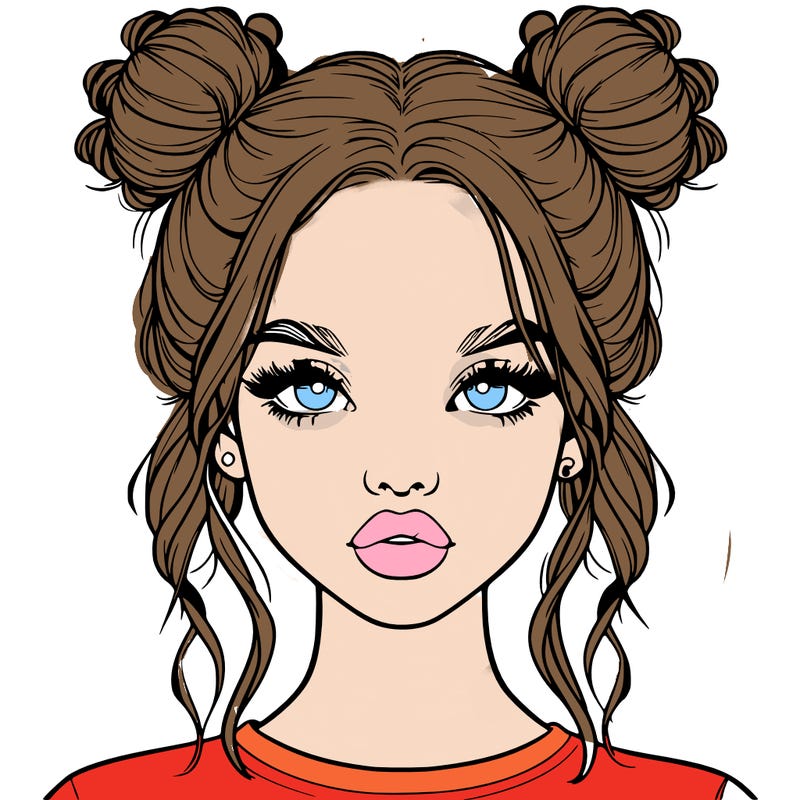 realistic girl with two buns in hair and lips