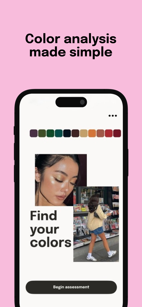 Palette - Color Analysis - Interfaz de la aplicación Palette que muestra opciones de análisis de color y un botón para iniciar la evaluación para encontrar colores personales