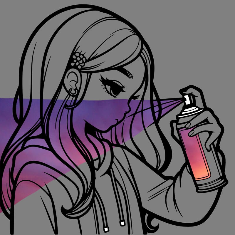 a realistic girl spray painting