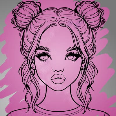 realistic girl with two buns in hair and lips