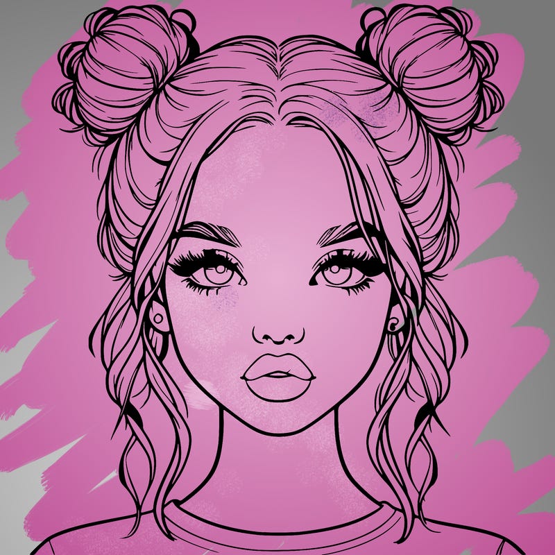 realistic girl with two buns in hair and lips