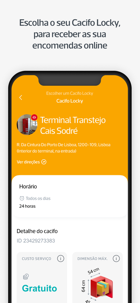 Interfaz de la aplicación CTT para elegir una ubicación de recogida de taquilla de paquetes Locky