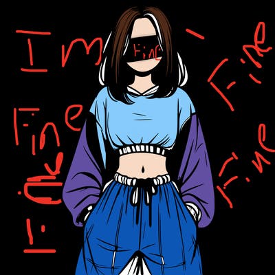 realistic girl faceless with baggy pants and a crop top