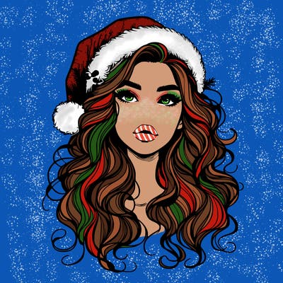 realistic christmas girl with wavy hair and lips
