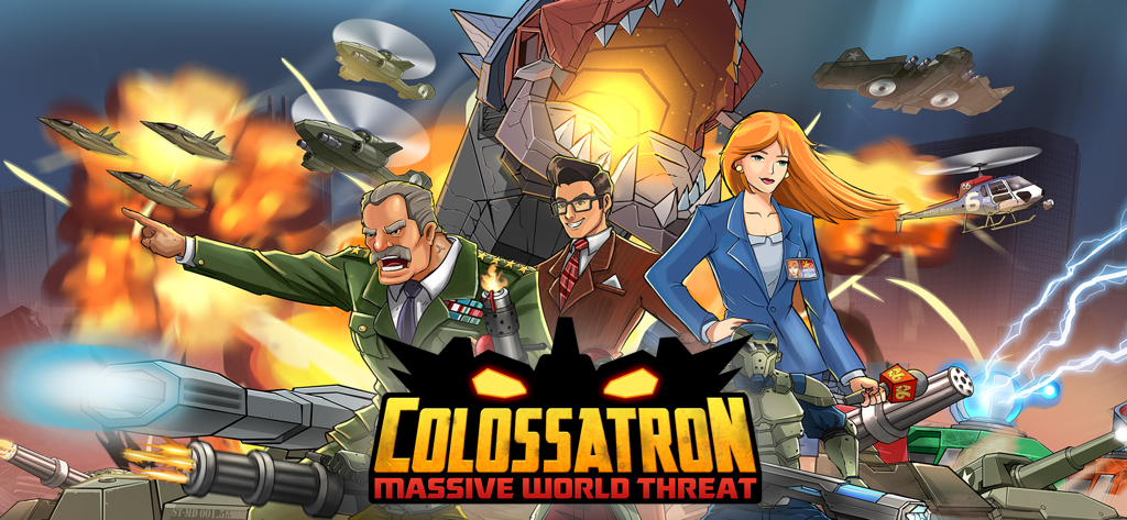 Colossatron - Colossatron Massive World Threat game artwork featuring main characters and a giant robotic snake