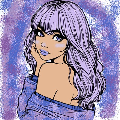 realistic girl with bangs looking over her shoulder