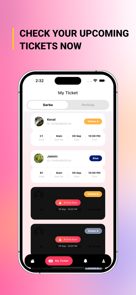 A smartphone screen displaying digital event tickets in the My Digi Event app