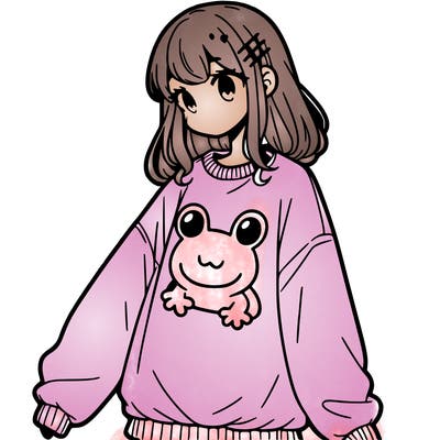 girl wearing frogging sweatshirt