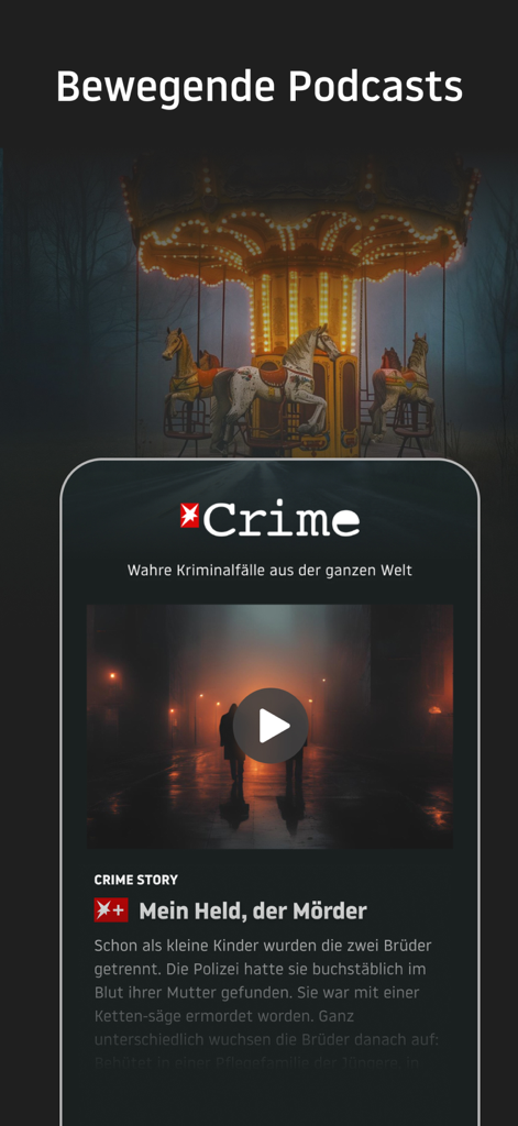stern Nachrichten - Pantalla de podcasts de true crime de la aplicación Stern Nachrichten.