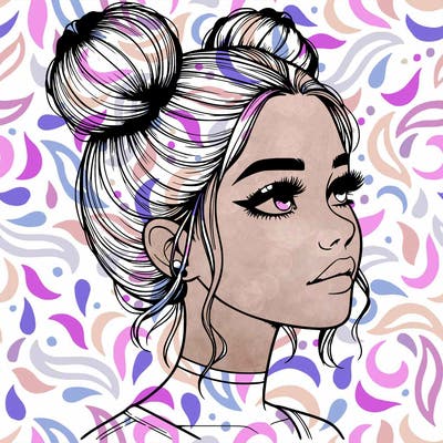 realistic girl with buns on the top of her head